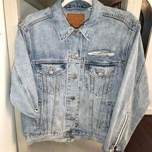 Levi's® Ex-Boyfriend Distressed Trucker Jacket with Zip Cuffs, Size Medium